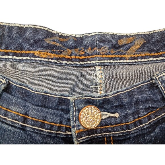Seven 7 Jeans Womens 31 Blue Flare Rhinestone Button Stretch Denim Embroidered - Picture 5 of 11
